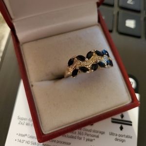 Womens Sapphire Ring Set in 925 Silver Size 7